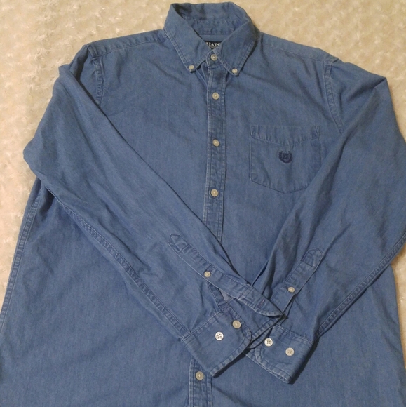 Denim blue long sleeve button down shirt